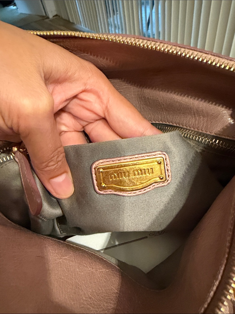 Miu Miu Blush Pink/Beige Leather Satchel with Gold Hardware - Picture 11 of 15